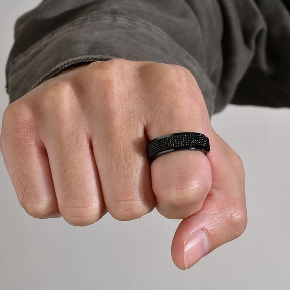 EXHUMKY Men's Black Fidget Ring Stainless Steel Statement for Party and Club
