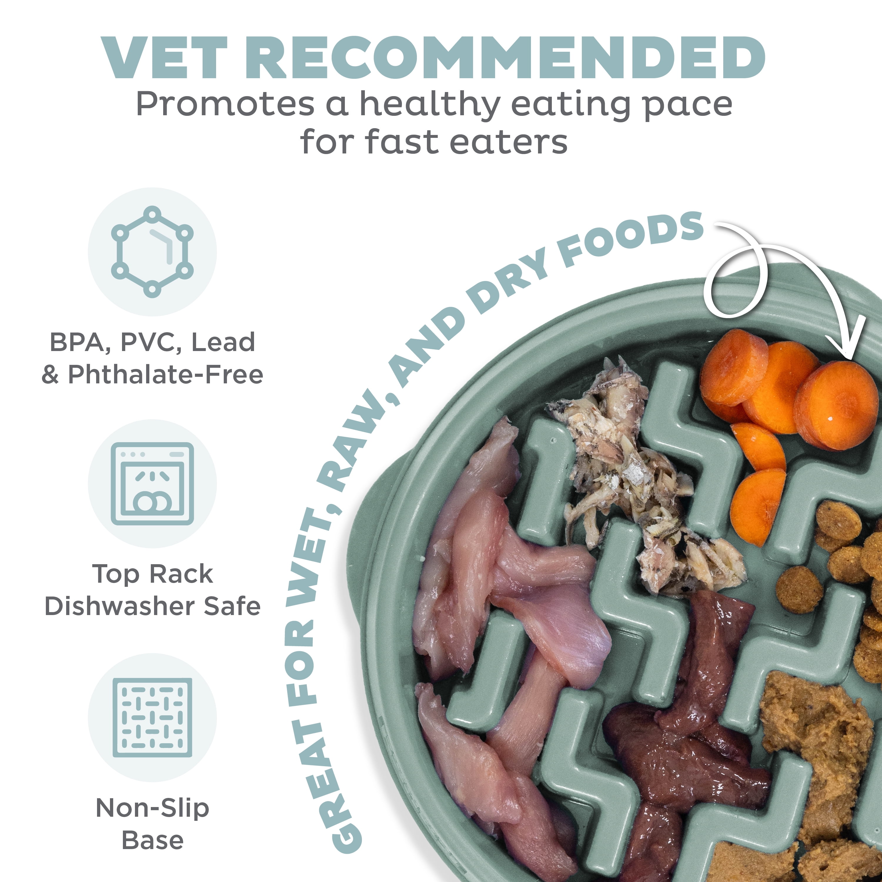 Outward Hound Medium Slow Feeder Bowl, Puzzle Maze for Fast Eaters, Small to Medium Dogs, Helps Prevent Bloat & Aid Digestion, Holds 2 Cups Wet or Dry Food, Non-Slip, Made Without BPA, Sage