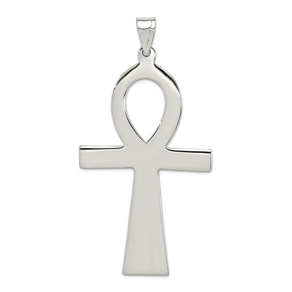 925 Sterling Silver Solid Polished Not engraveable Ankh Religious Faith Cross Pendant Necklace 50x26mm Wide Pendant for