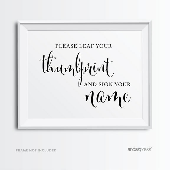 Leaf Your Thumbprint Formal Black & White Wedding Party Signs