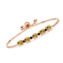 Gem Stone King 3.89 Ct Round Yellow Citrine Black Diamond 18K Rose Gold Plated Silver Tennis Bracelet for Women