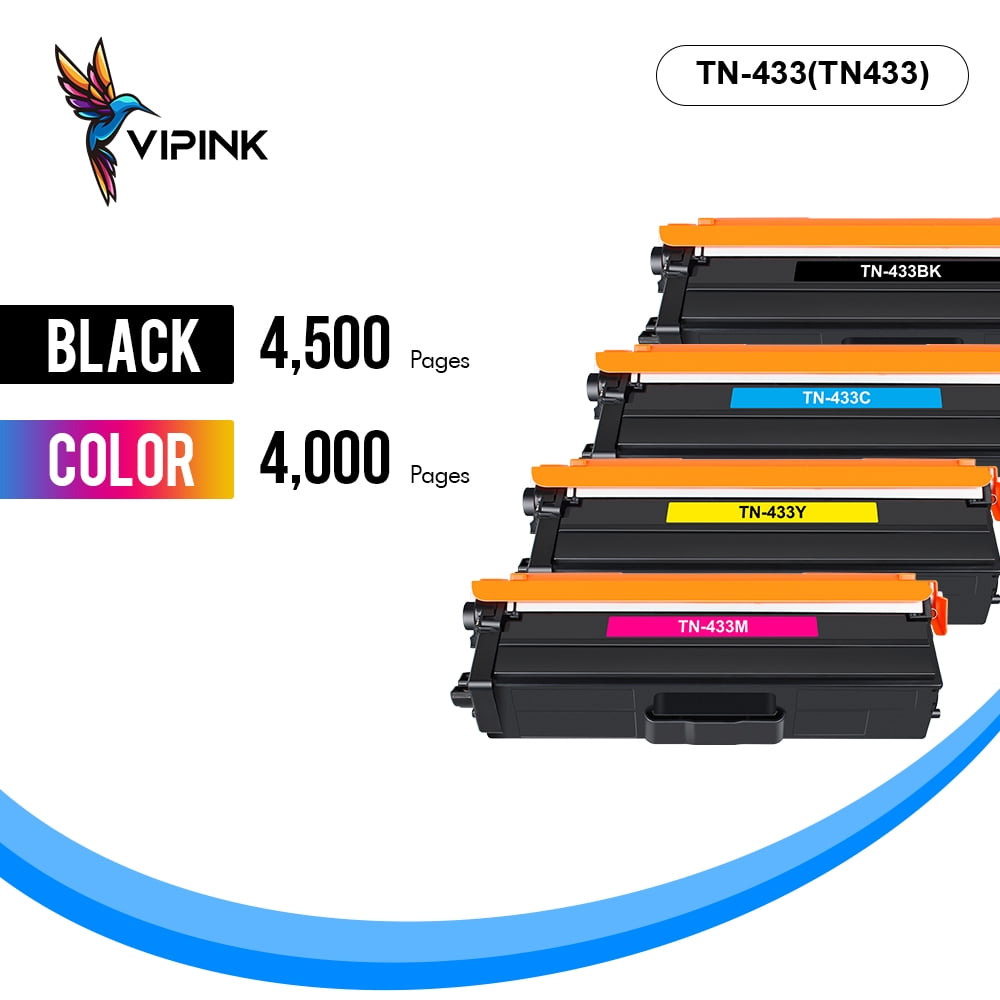 VIPink TN433 Toner Cartridge Compatible for Brother TN-433 TN431 TN436 TN433BK TN431BK TN 433 Brother HL-L8360CDW MFC-L8900CDW HL-L8260CDW L8360CDWT MFC-L8610CDW Printer Ink (KCMY, 4-Pack)