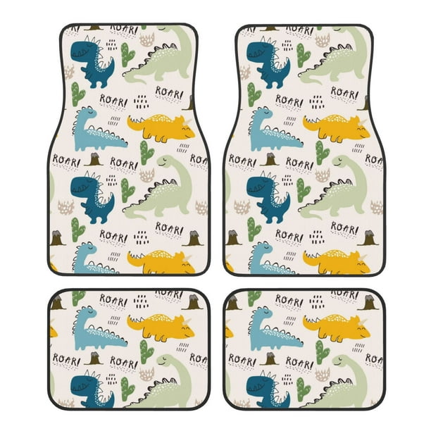 Balery Childish Dinosaur Juego de 4 Alfombrillas para Auto, Revestimientos de Caucho Resistente, Diseño Antideslizante