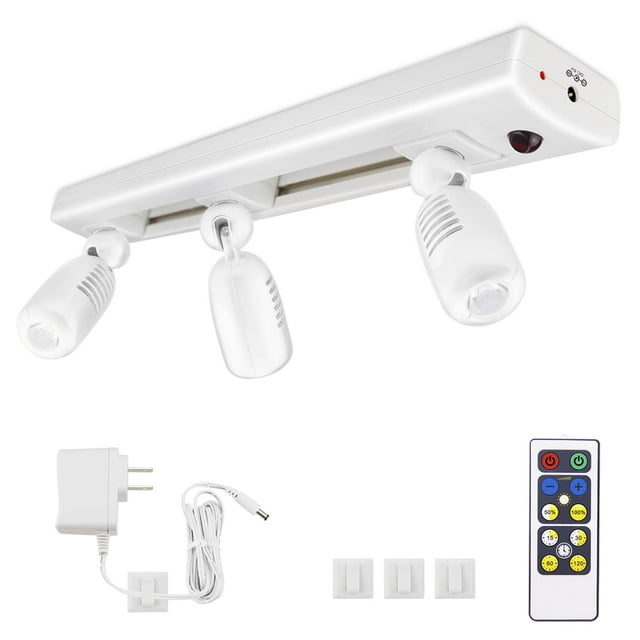 LUXSWAY LED Track Light Plug in Spotlight with Remote and 3 Adjustable Light Heads, Dimmable Under Cabinet Track Lighting for Indoor Artwork, Picture, Closet, Cabinet