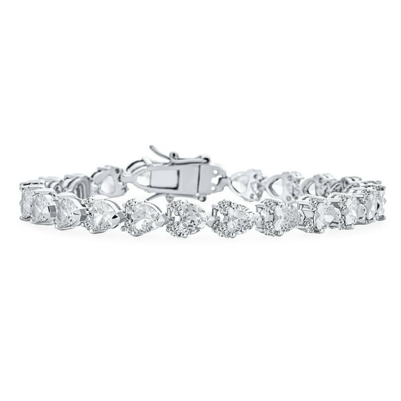Bling Jewelry Womens Romantic Red Clear Cubic Zirconia CZ Heart Shape Tennis Bracelet 7-7.5 Inch Silver Plated