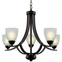 Kira Home Weston 24" Contemporary 5-Light Large Chandelier   Alabaster Glass Shades, Adjustable Chain, Oil Rubbed Bronze