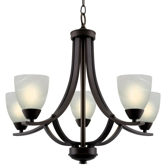 Kira Home Weston 24" Contemporary 5-Light Large Chandelier   Alabaster Glass Shades, Adjustable Chain, Oil Rubbed Bronze