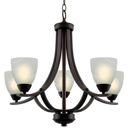 

Kira Home Weston 24 Contemporary 5-Light Large Chandelier + Alabaster Glass Shades Adjustable Chain Oil Rubbed Bronze
