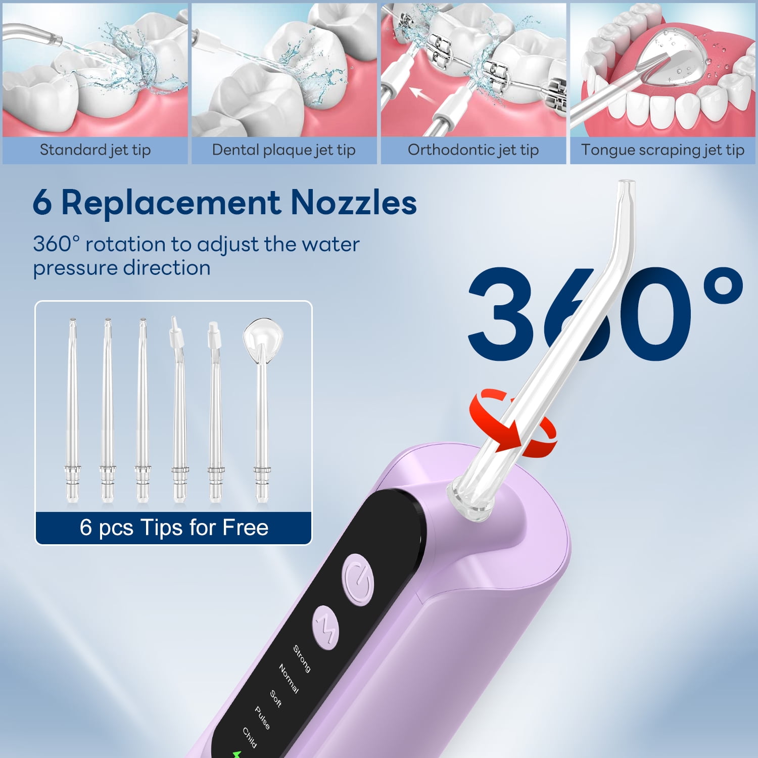 INSMART 270ML Cordless Water Flosser Dental Teeth Cleaner，Portable Oral Irrigator, Electric Flossing Cleaner(5 Mode& 7 Jet）