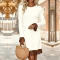 thumbnail image 4 of Ygbgbb Women’s Fashion Fringe Hem Long Sleeve Dresses Cozy Solid Crew Neck Knit Dresses Casual Nightclub Party Mini Dress White XXL, 4 of 6