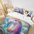 thumbnail image 3 of Metsweet Magical Floral Unicorn Twin Duvet Cover, Kawaii Rainbow Rabbit Twin Bedding,2pcs,1 Duvet Cover and 1 Pillowcase, 3 of 6