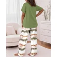 thumbnail image 4 of ChicMe Pajamas for Womens Letter Print Round Neck Short Sleeve Tops and Tie Dye Elastic Waist Pants Loose Fit Casual Sleepwear Set Green-l, 4 of 9