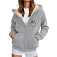 thumbnail image 2 of Green Print Christmas Thick Plush Hoodies for Women, Comfort Colors Zip Up Coat with Drawstring Hood, Green Jackets Winter Outfits Winter Clothing for Women (Light Gray, M), 2 of 5