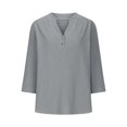 thumbnail image 4 of Women Fashion V Neck Seven Point Sleeve Button Casual Comfortable Top, Including Wash Tips and Sizes, 4 of 6