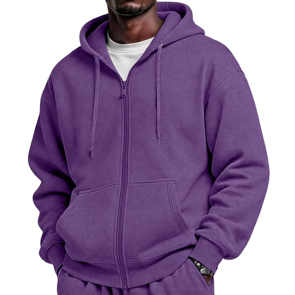 IYYVV Full Zip Hoodies for Men Oversized Hooded Sweat Shirt Open Front Cardigan,Zipper Jackets, Oversize, Warm Purple M