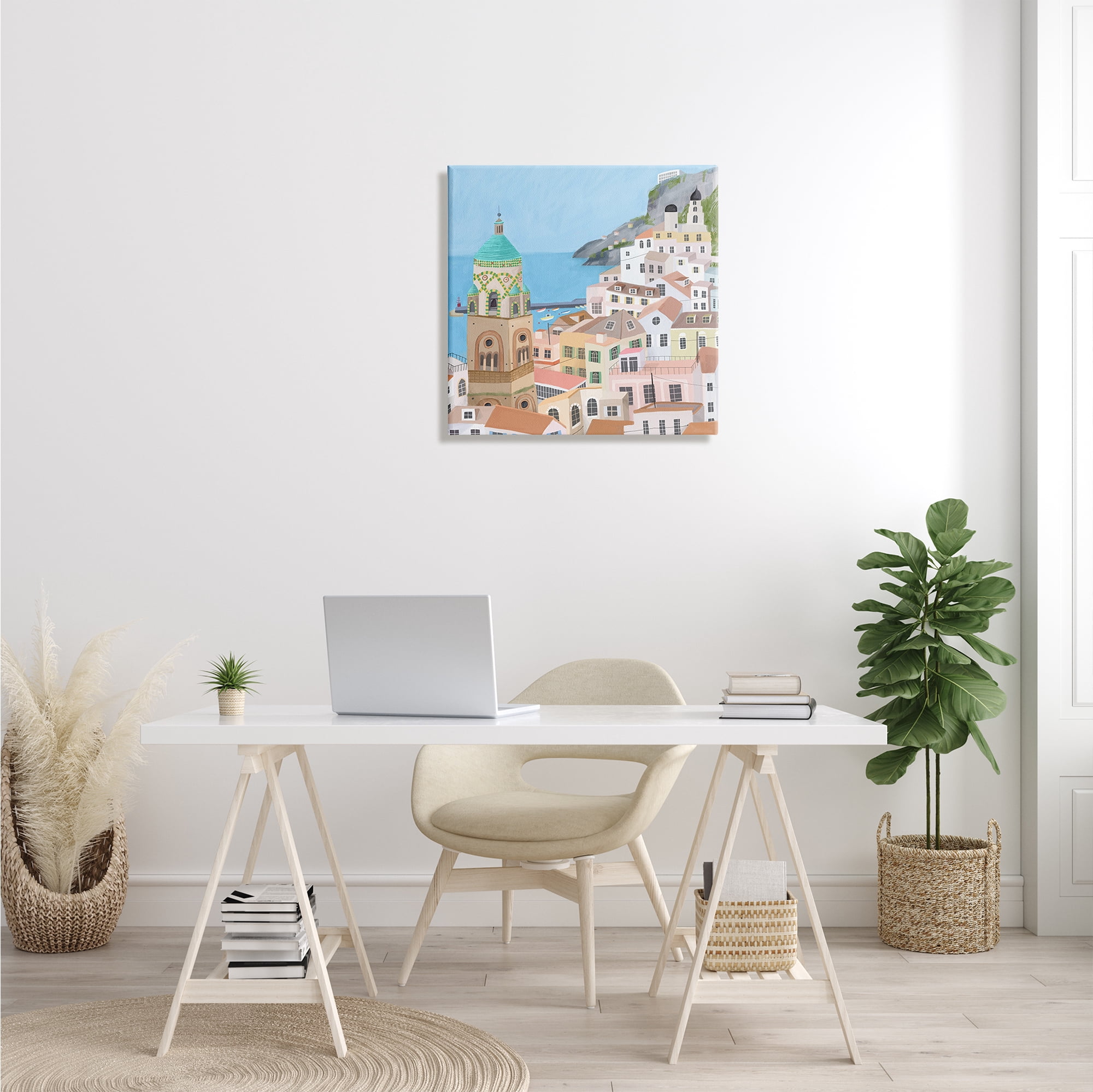 Stupell Industries Amalfi Traditional Italian Architecture Coastal Cliffside Cityscape Travel & Places Painting Gallery Wrapped Canvas Print Wall Art, 24 x 24
