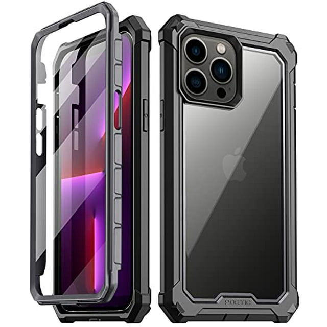 Poetic Guardian Series Case Compatible with iPhone 13 Pro 6.1 inch, Full-Body Hybrid Reinforced Shockproof Protective Rugged Clear Bumper Cover Case with Built-in Screen Protector, Black/Clear