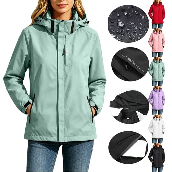 Fengactive Womens Waterproof Windbreaker Jacket Hooded Outdoor Coat Detachable Hood Lightweight Rain Shell
