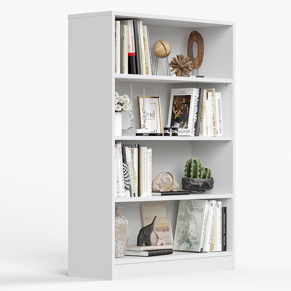 GlowPlume 48 Inch Tall Bookcase,4 Shelf Bookshelves,Adjustable Bookshelf for Home Office,White