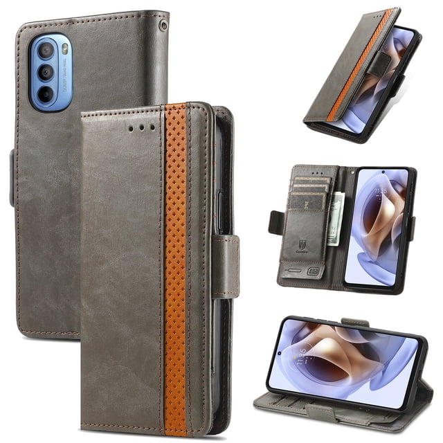 Case for Motorola Moto G31 Cover Leather Wallet Folio Case Book Design Flip Magnetic Closure - Grey