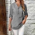 thumbnail image 4 of Warop Women's Plaid Elegant V Neck 3/4 Sleeve Button Down Blouse Shirt with Sleeve Tab for Office Work Daily Wear, 4 of 9