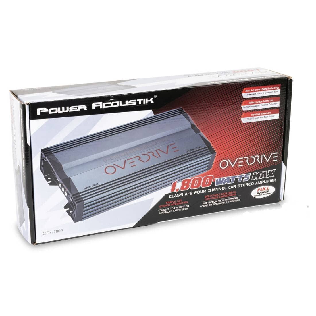 Power Acoustik OD41800 4-Channel Class A/B Car Amplifier 900W RMS / 1800W MAX, Full Range Multi-Channel Amp
