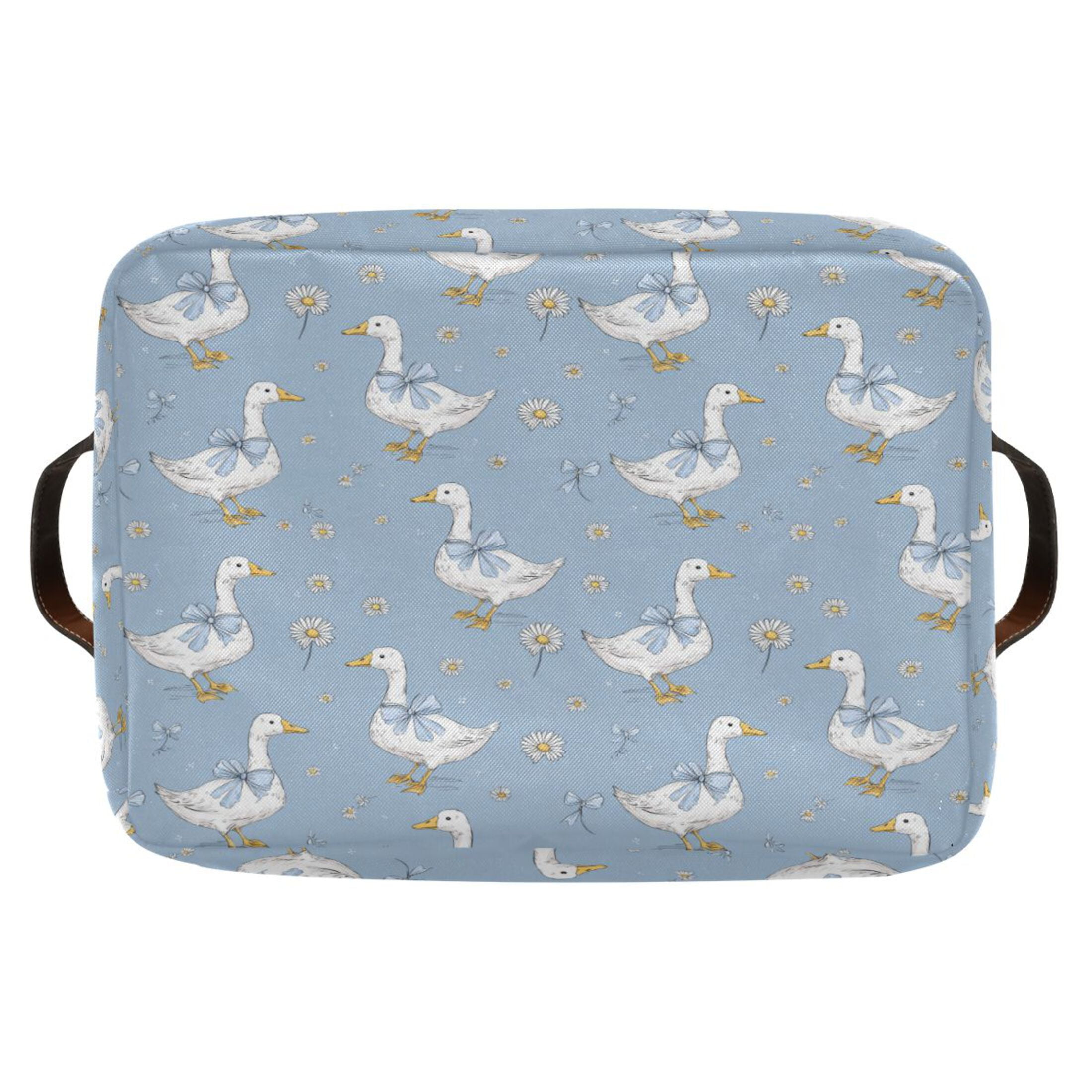 Foldable Storage Basket,Canvas Fabric Foldable Storage Bins with Handles Open Home Storage Bins Boxes for Toy Book Shelf Closet Baskets Cute Geese and Daisies