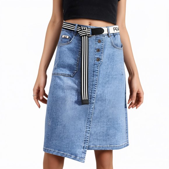 Huaizzzy Jupe Décontractée Taille Haute pour Femme avec Ceinture Ourlet Asymétrique Fluide Jupe Midi Évasée pour le Printemps Été Tenue Quotidienne Jupe en Jean Jupes de Lit de Bébé Jupe Midi à Paillettes Jupe de Couvre-Maillot Jupes de Bain