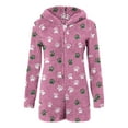 thumbnail image 2 of Women's Nightwear Onesies New Women's Warm Hooded Ears Hooded Jumpsuit Printing Long Sleeve Shorts Zipper Jumpsuit Pocket Sleepwear Home Clothes Style B-7 Pinks S, 2 of 5