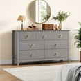 thumbnail image 3 of Commode Cannelée de 54 Pouces de Large à 7 Tiroirs avec Poignées Dorées, Armoire de Rangement Moderne en MDF pour Chambre, Salon, Entrée, Meuble Multimédia Polyvalent, Meuble Télé, Organisateur, 3 of 7