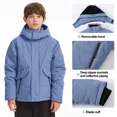 thumbnail image 2 of NEIKU Boys Winter Jacket Waterproof Fleece Lined Hooded Winter Puffy Cotton Coat Outdoor Jacket Gray Green 6-7Y, 2 of 6