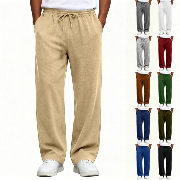 Mens Heavyweight Baggy Sweatpants Casual Straight Wide Leg Sweat Pants Drawstring Athletic Workout Gym Jogger for Outdoor Travel
