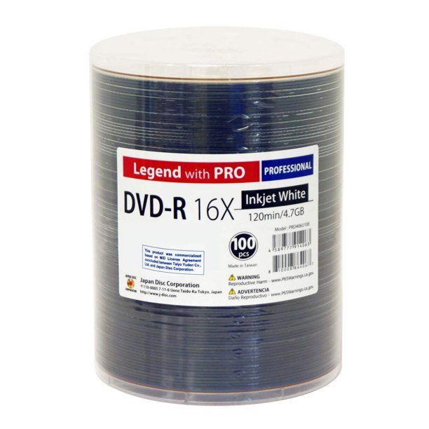 DVD-R Legend Professional Taiyo Yuden, 16 x 4,7 GB, 120 minutos, paquete de 100