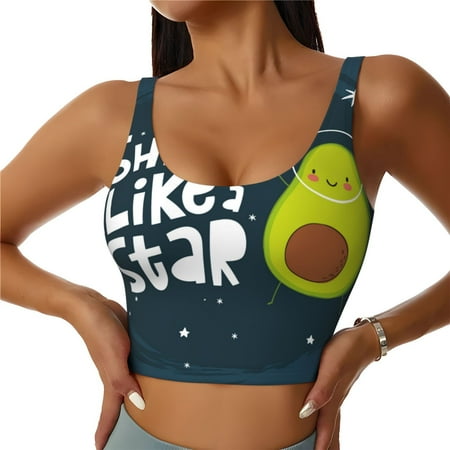 Jgfou Avocado in Space1 Print Womens Sports Bra - Padded Workout Sports Bras Crop Tank Top