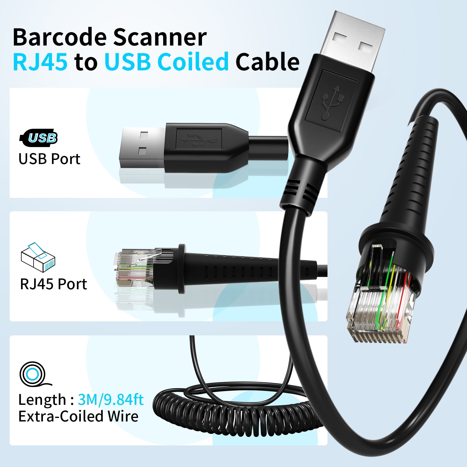 (5PCS) 9.84ft Scanner Cable for Honeywell (2PCS) 9.84ft Scanner Cable for Honeywell MS9520 MS5145 MS1690 MS1890 MS9524 MS9535 MS9540 MK9540 MS9541 M Cord Barcode Scanner USB Cable Coiled Cord