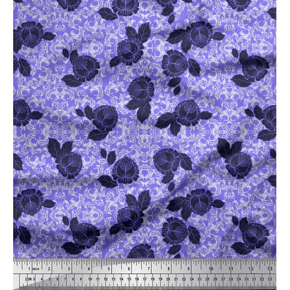 Soimoi Rayon Fabric Swirl,Leaves & Floral Artistic Decor Fabric Printed Yard 42 Inch Wide