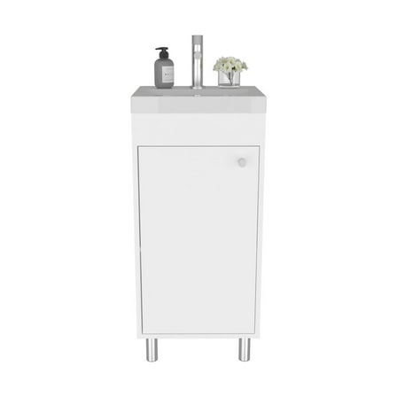 Depot E-Shop Valdez Bathroom Vanity, 1 Door, 4 Legs, 2 Shelves, White