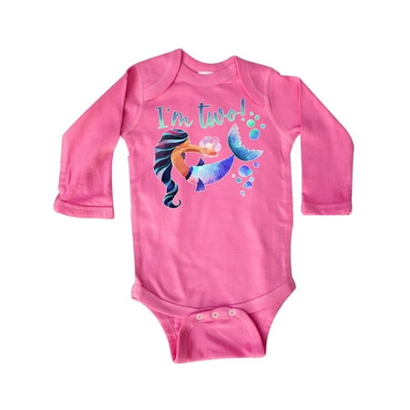 

Inktastic I m Two! 2nd Birthday Pink and Blue Mermaid Gift Baby Boy or Baby Girl Long Sleeve Bodysuit