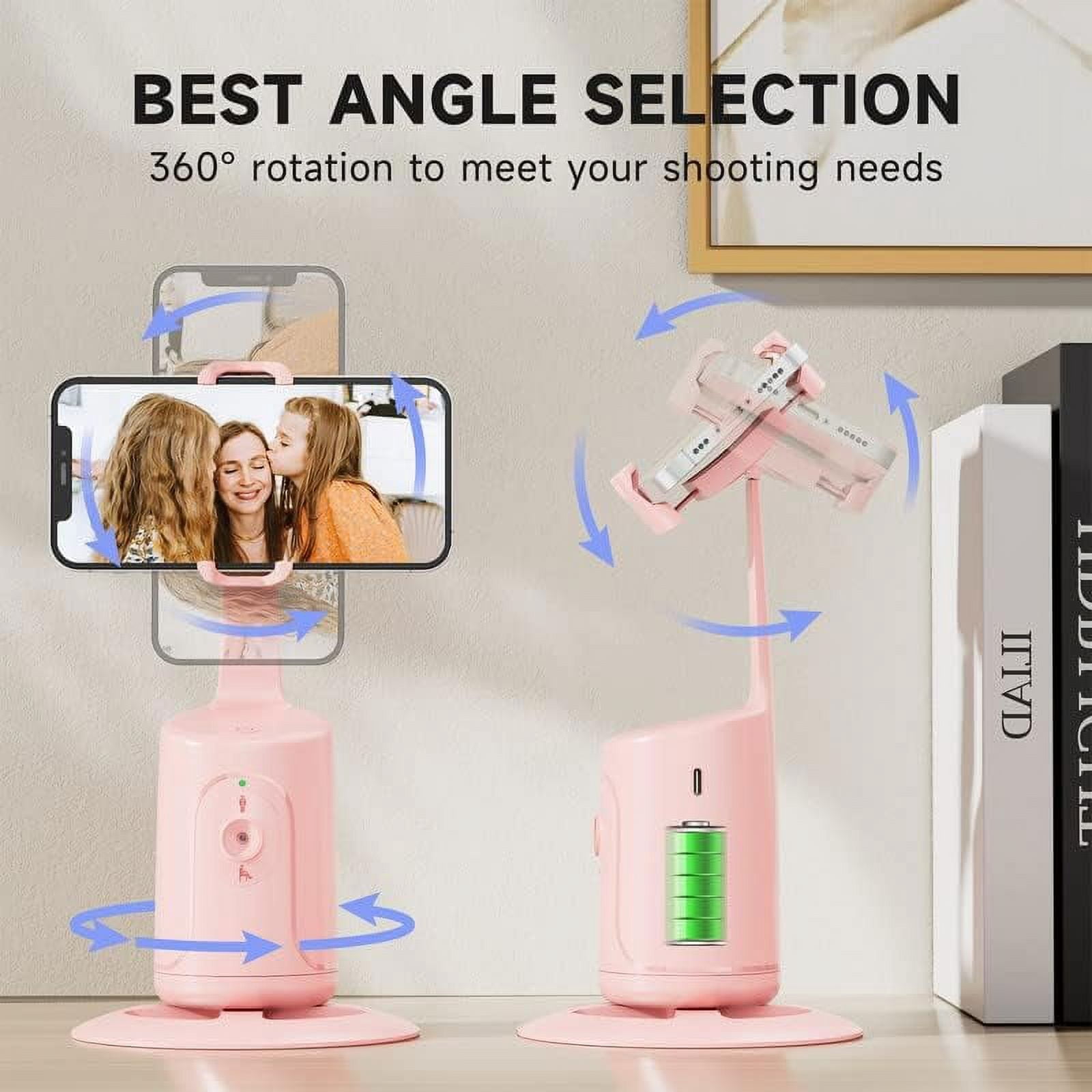 PINHEN Auto Face Tracking Tripod, 360° Rotation Auto Tracking Phone Holder, No App, Phone Camera Mount with Remote and Gesture Control, Rechargeable Smart Shooting Holder for Video Recording, Tiktok