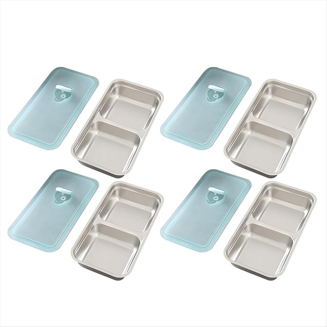 Stainless Steel Double Compartment Snack Containers,Grab and Go Snack Containers Reusable with Lids,for Takeout Outdoor,4 x Snack Containers