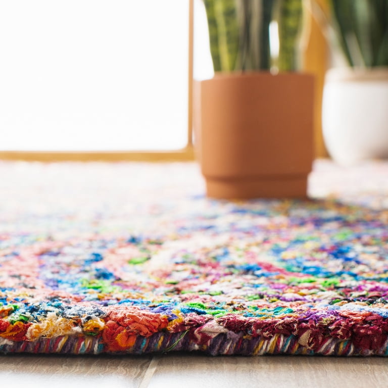 Safavieh Tappeto Runner Nantucket NAN143A – Realizzato A Mano In Cotone – Design Astratto Geometrico Rosa E Multicolor – 2'3 X 14' (0,69 X 4,27 Metri)