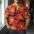 thumbnail image 4 of WTOBBY Men's Graphic Short Sleeve Shirt Casual Loose Fit Halloween Print Party Wear Cotton Blend Crew Neck Tee Holiday Celebration Costume Top,Vermilion 2XL, 4 of 6