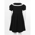thumbnail image 4 of TSSOE Kids Girls School Uniform Dress Contrasting Trim Collar Puff Sleeve Button Down Summer Casual T-Shirt Dress Black 11-12, 4 of 6