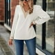 thumbnail image 2 of Jersey Costuras De Encaje Cuello En V Mangas Largas Abullonadas Casual Cómodo Gasa Mujer Top Blanco M, 2 of 7