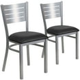 thumbnail image 2 of BizChair 2 Pack Silver Slat Back Metal Restaurant Chair - Black Vinyl Seat, 2 of 8