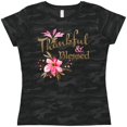 thumbnail image 3 of Inktastic Thankful and Blessed Inspirational Saying with Pink Flowers Women's T-Shirt, 3 of 5