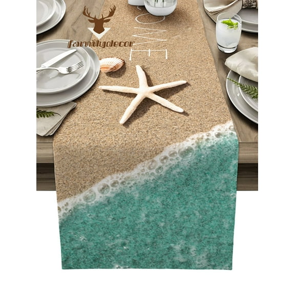 Sea Beach Welcome StarShell Table Runner Home Wedding Table Flag Mat Centerpieces Decoration Party Dining Long Tablecloth