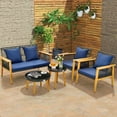 thumbnail image 1 of Costway 5PCS Outdoor Rattan Woven Conversation Set Stable Acacia Wood Frame for Backyard Navy, 1 of 10