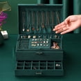 thumbnail image 4 of EGNMCR Jewelry Organizer Box Leather Large Jewelry Boxes Earrings Organizer Storage Case Double Layer Display With Removable Tray Elegant Jewelry Box Jewelry container, 4 of 9
