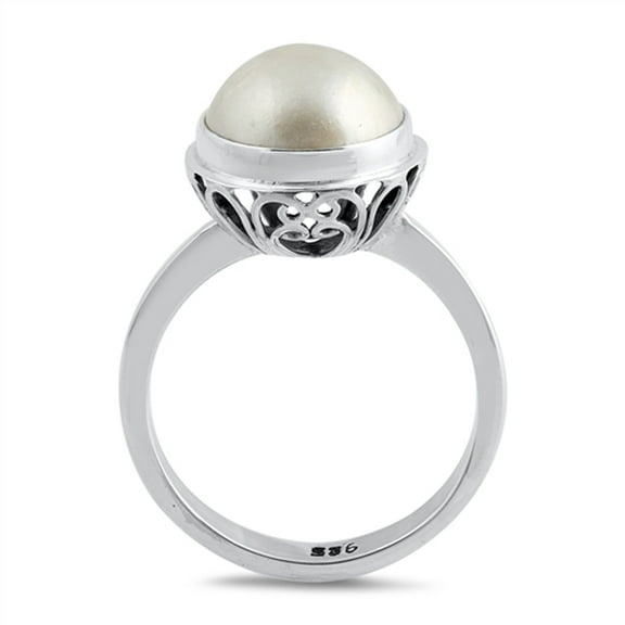 Freshwater Simulated Pearl Filigree Heart Ring .925 Sterling Silver Band Jewelry Female Male Size 9